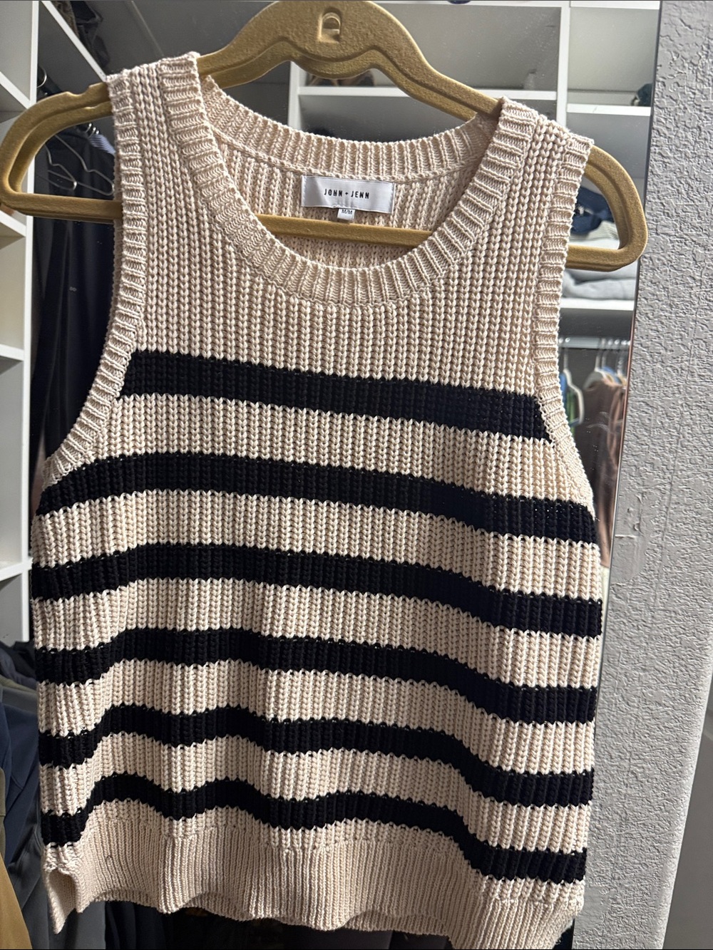 John + Jenn Cream and Black Striped Knit Tank
